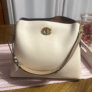 Coach Two-Tone Pebbled Leather Shoulder Bag in Chalk and Tan